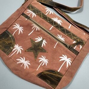 Bhrayna‎ Canvas Crossbody Purse Bag Palm Tree Print Leather Star Terracotta Boho